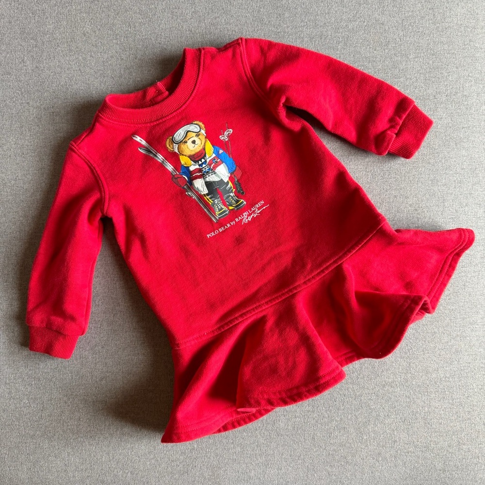 Ralph Lauren Girls Polo Bear Cotton Fleece Dress
